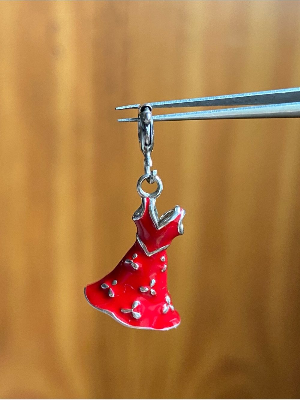 Sterling Silver 925(Marked) Red Enamel Dress Charm Pendant